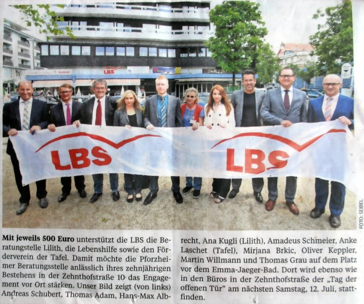 LBS-Büros Pforzheim. Spende für den Förderverein Pforzheimer Tafel e.V. über 500 Euro
